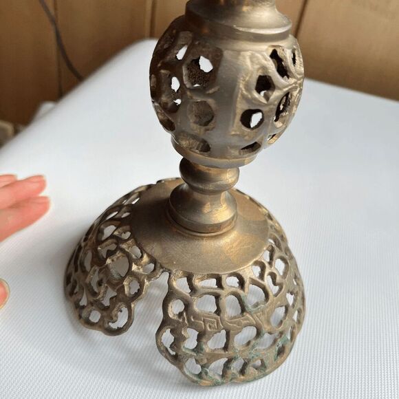 Vintage Brass Filigree Candlestick Holder Victorian Style - Picture 2 of 7